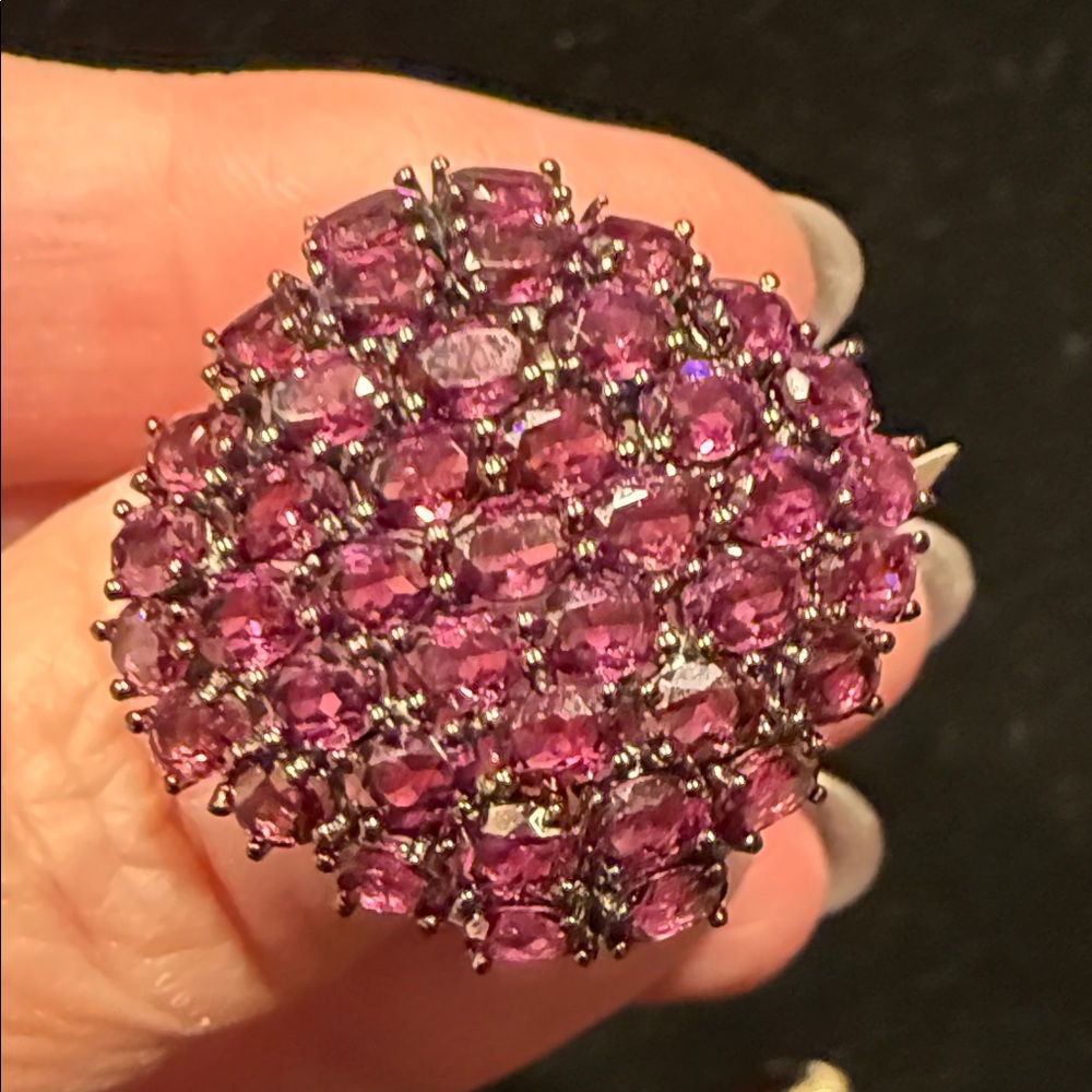 Elegant Purple Amethyst Cluster Sterling Silver Ring - Picture 7 of 11
